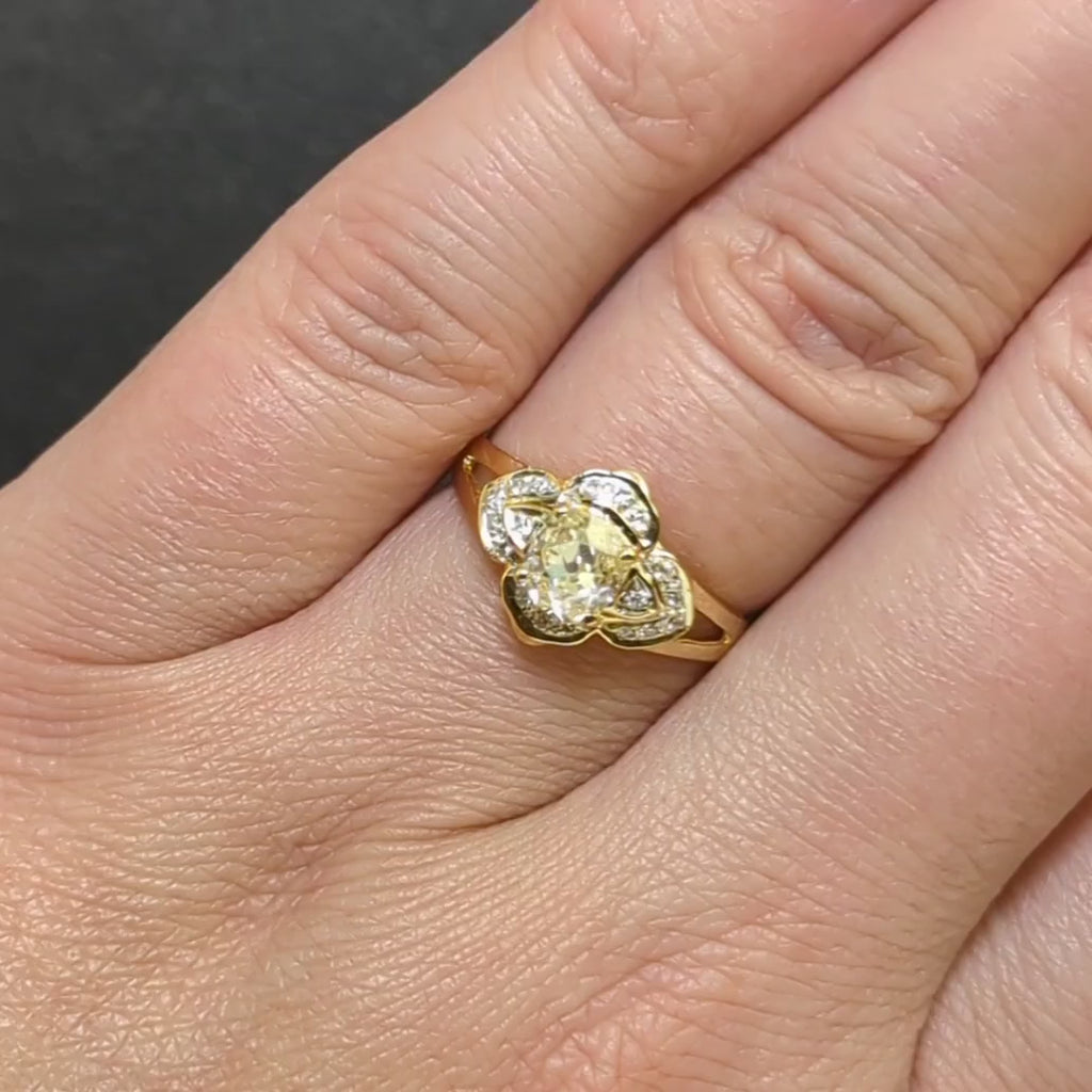 OLD MINE CUT DIAMOND COCKTAIL RING 18k YELLOW GOLD 3/4ct CUSHION BRILLIANT HALO