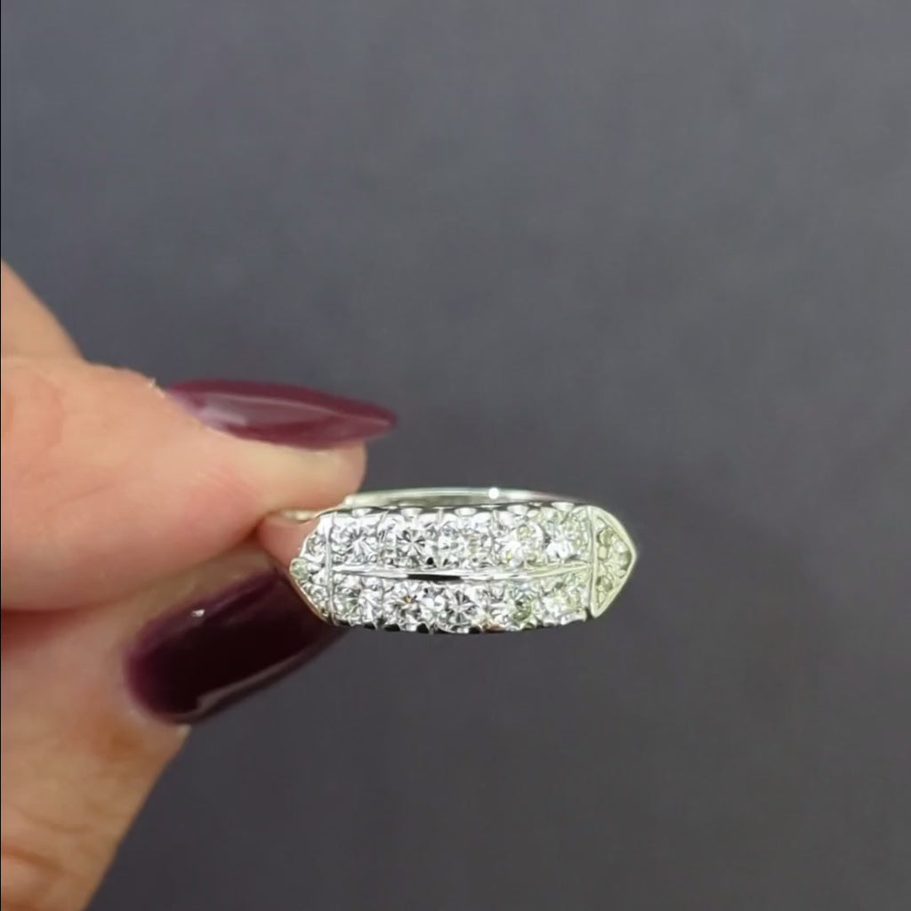 1937 VINTAGE DIAMOND 2 ROW COCKTAIL BAND STACKING RING 14k WHITE GOLD 0.75ct