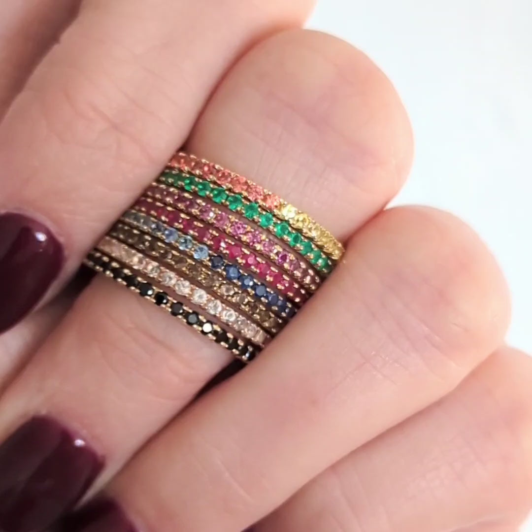 BLACK SPINEL 14K YELLOW GOLD ETERNITY RING STACKING WEDDING GEM BAND Size 6.5