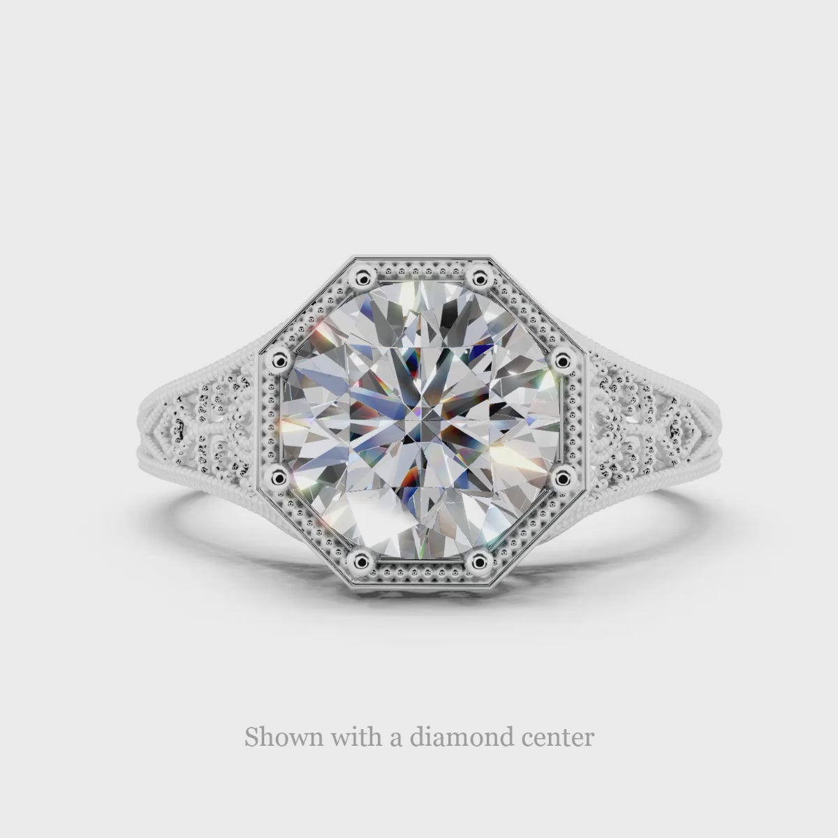 PLATINUM ENGAGEMENT RING SETTING VINTAGE STYLE ENGRAVED ROUND 8MM 2ct CUSHION