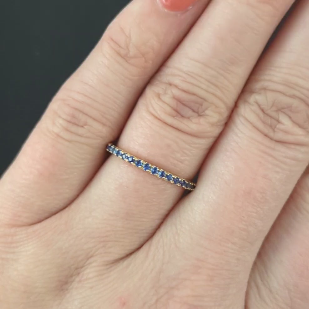 SAPPHIRE 14K YELLOW GOLD ETERNITY RING STACKING WEDDING BAND NATURAL - Size 7