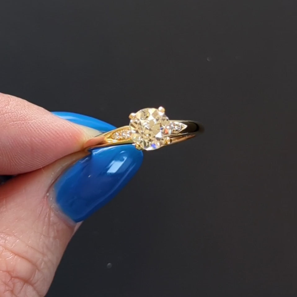 VINTAGE DIAMOND ENGAGEMENT RING OLD EUROPEAN CUT GIA CERTIFIED 1.41c YELLOW GOLD