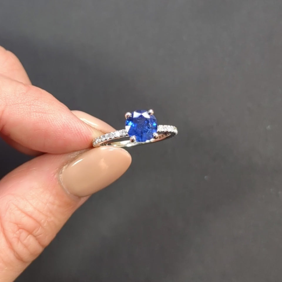 1.74ct SAPPHIRE DIAMOND RING 14k WHITE GOLD ROUND CUT NATURAL ENGAGEMENT BLUE