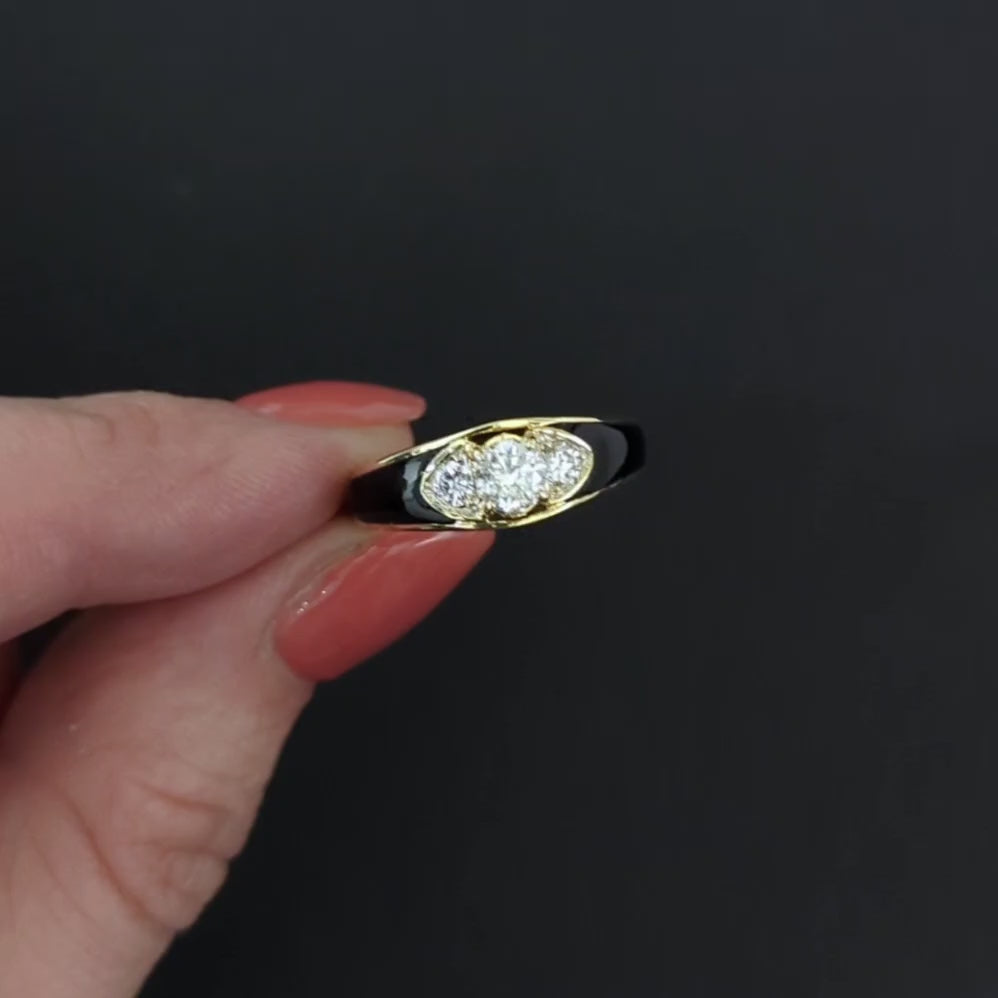 DIAMOND BLACK ONYX RING 14k YELLOW GOLD COCKTAIL ENGAGEMENT ROUND CUT NATURAL
