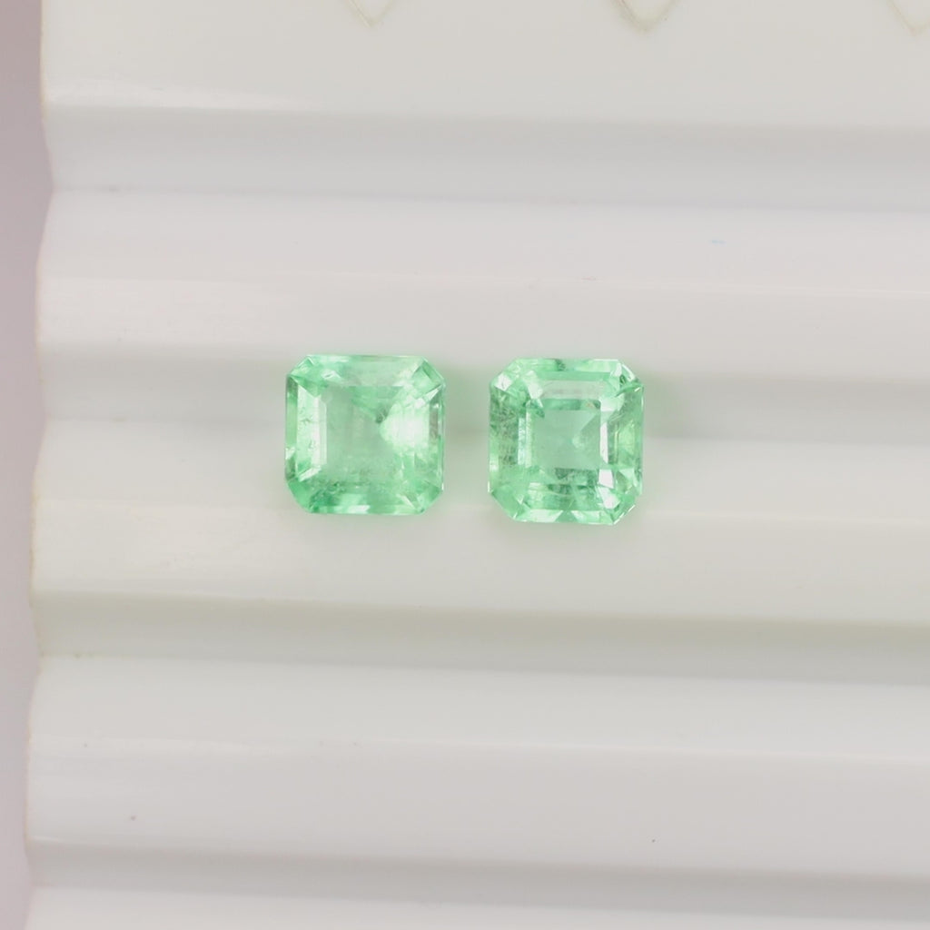 4.69ct EMERALD PAIR STUD DROP EARRINGS ASSCHER CUT SQUARE LOOSE NATURAL PASTEL