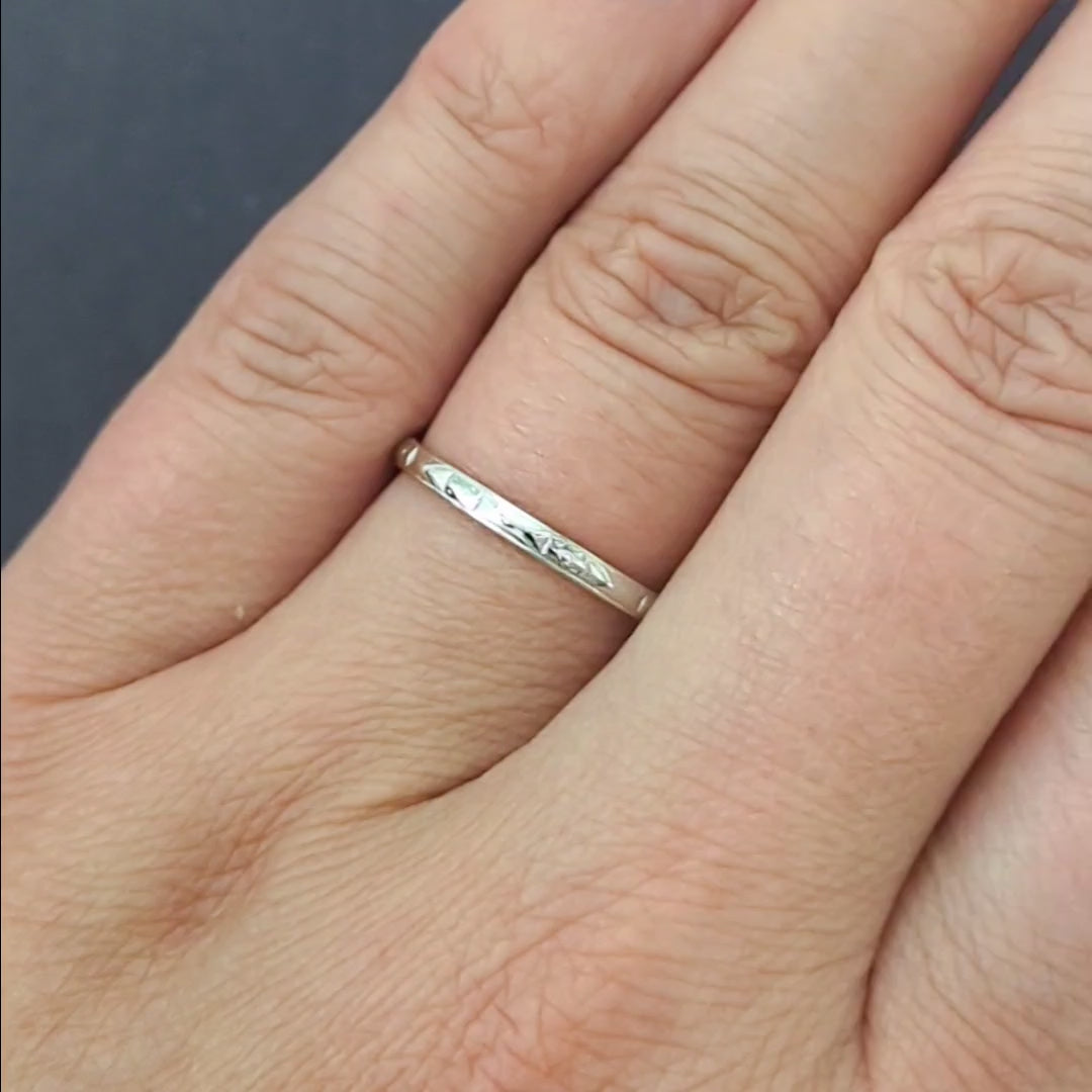 VINTAGE ORANGE BLOSSOM WEDDING RING 14k WHITE GOLD FLORAL ENGRAVED ETERNITY BAND