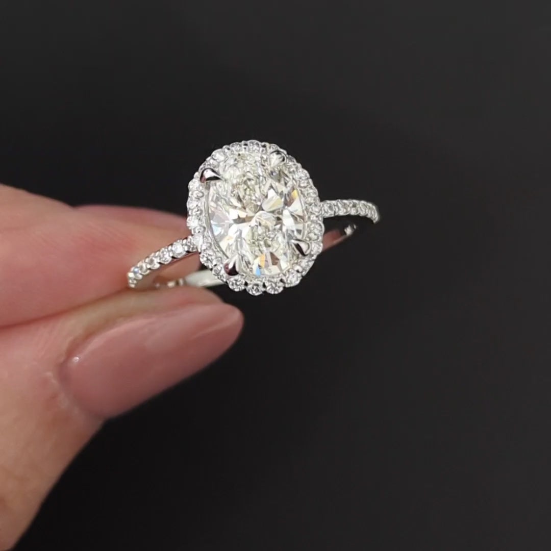 2ct CERTIFIED LAB CREATED DIAMOND ENGAGEMENT RING PLATINUM OVAL SHAPE HALO PAVE