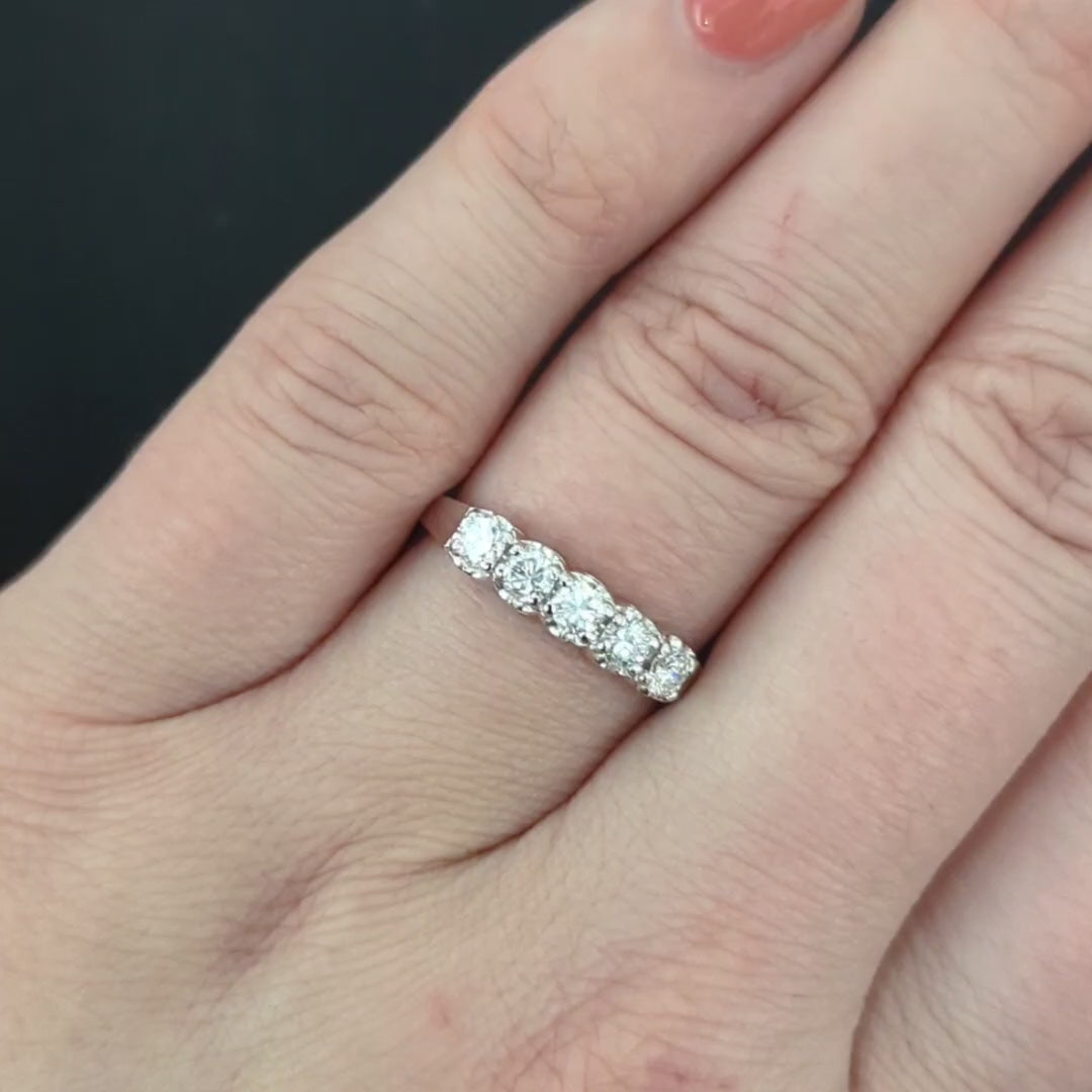 DIAMOND WEDDING RING STACKING BAND 0.50ct 5 STONE NATURAL 14k WHITE GOLD ROUND