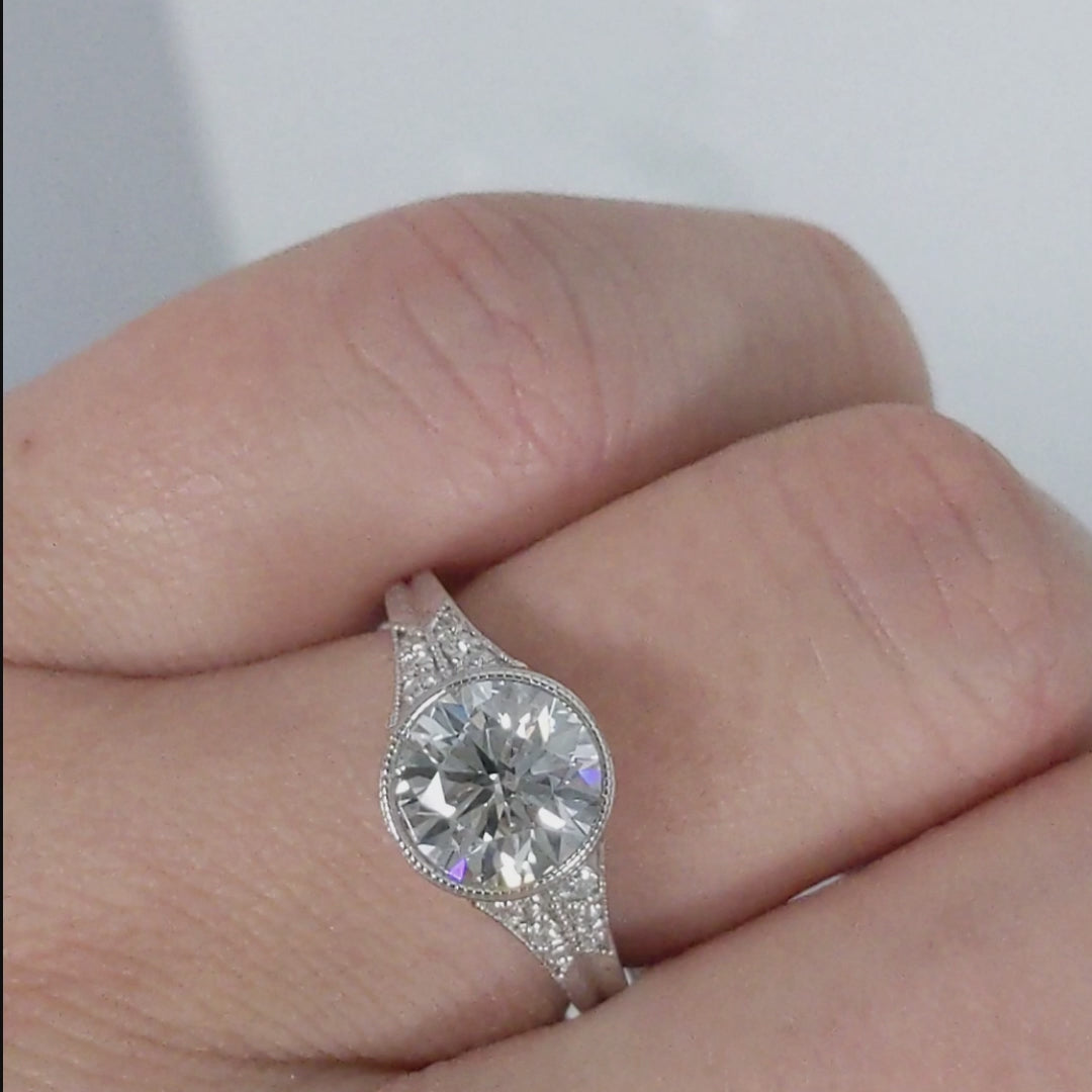 2 CARAT LAB CREATED DIAMOND ENGAGEMENT RING G VS2 IDEAL ROUND CUT VINTAGE 2CT