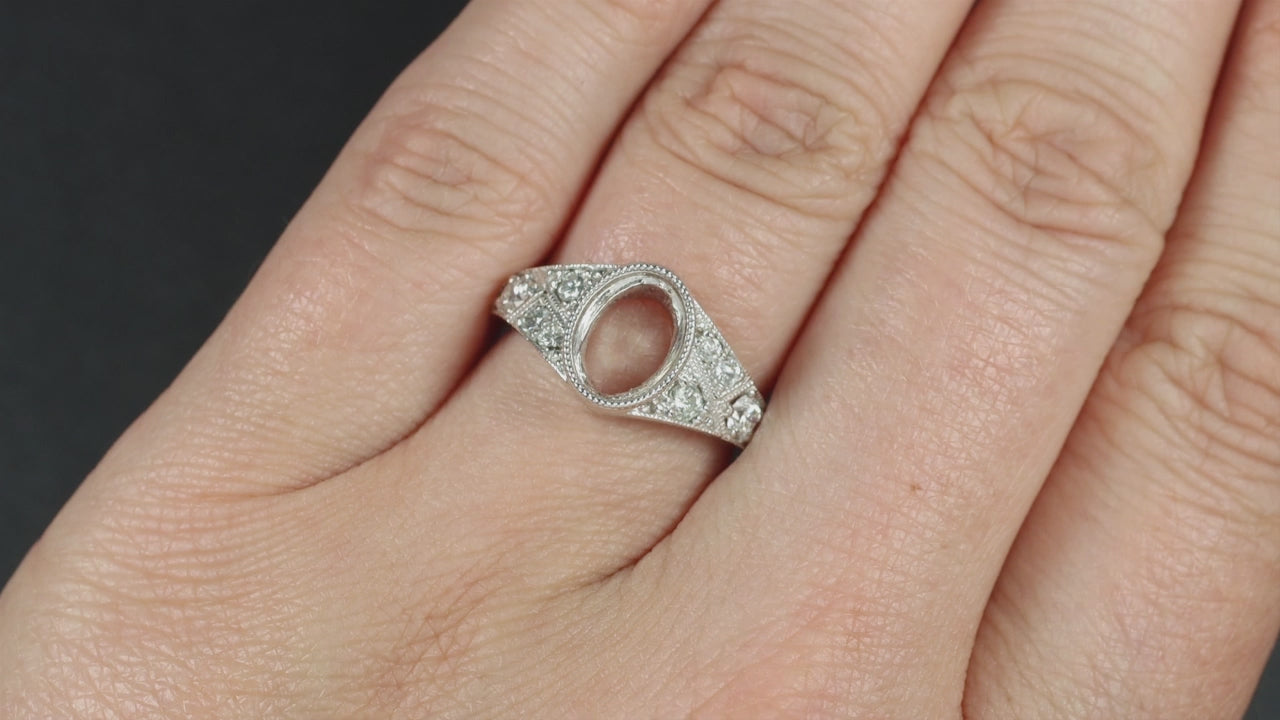 BEZEL OVAL CUT ENGAGEMENT RING SETTING 0.62ct DIAMOND VINTAGE STYLE SEMI MOUNT