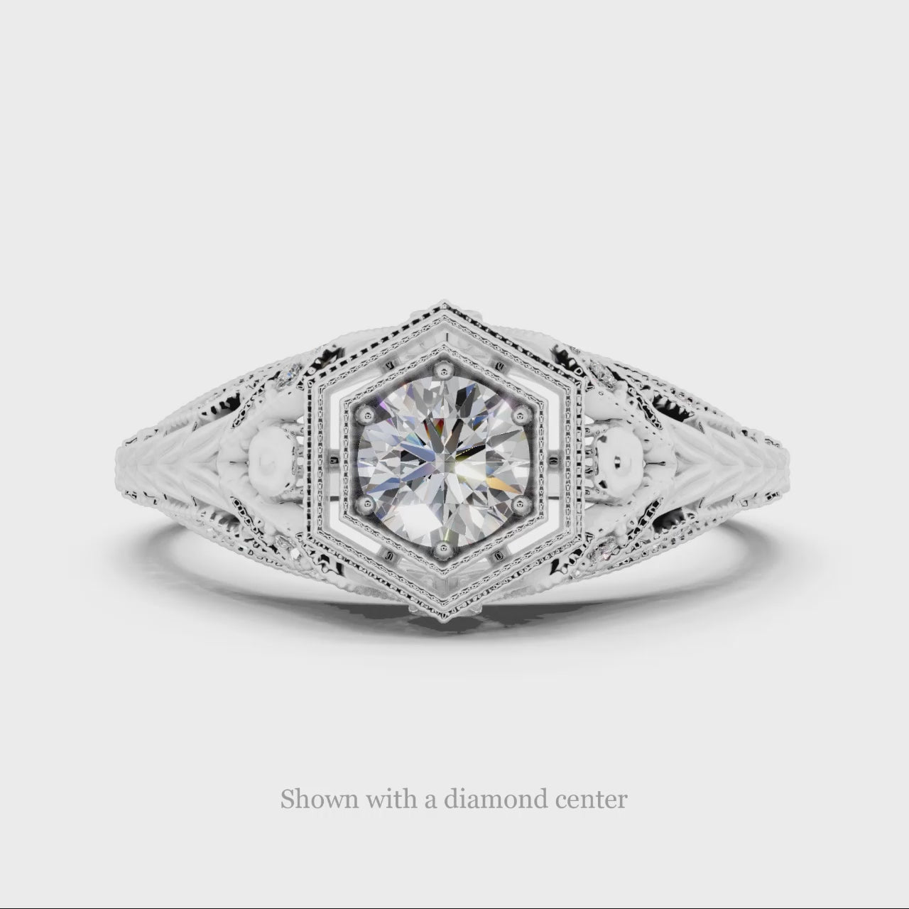VINTAGE STYLE ROUND DIAMOND SETTING ART DECO ENGAGEMENT RING MOUNT FILIGREE 14K