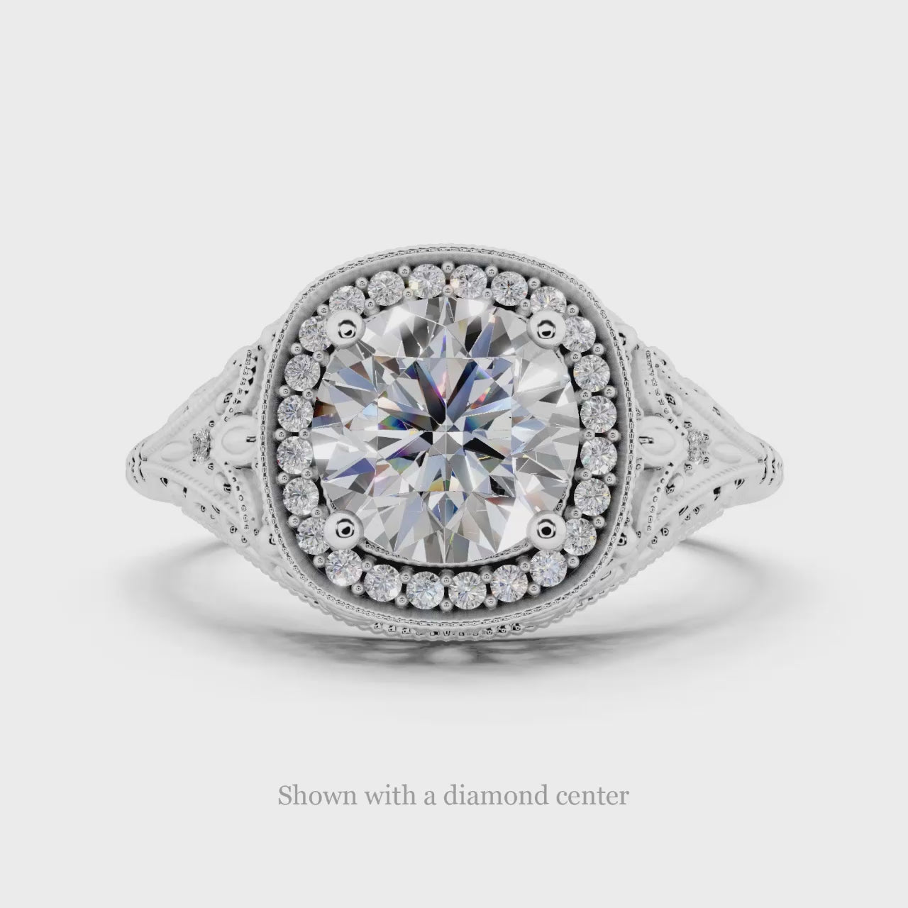 DIAMOND SEMI-MOUNT ART DECO COCKTAIL RING ROUND VINTAGE STYLE FILIGREE 6.5m