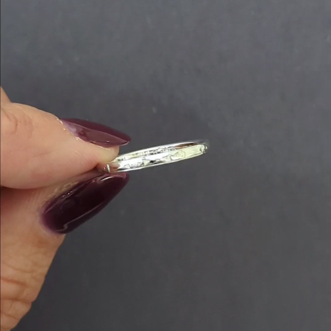 VINTAGE ORANGE BLOSSOM WEDDING RING 14k WHITE GOLD FLORAL ENGRAVED ETERNITY BAND