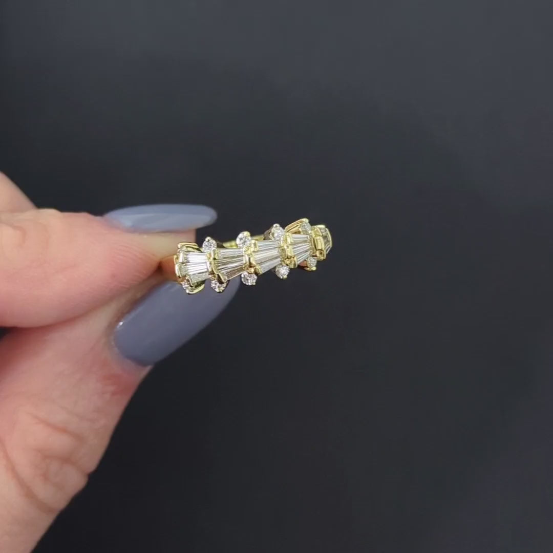0.93ct DIAMOND COCKTAIL BAND G-H VS 18k YELLOW GOLD RING NATURAL BAGUETTE ROUND
