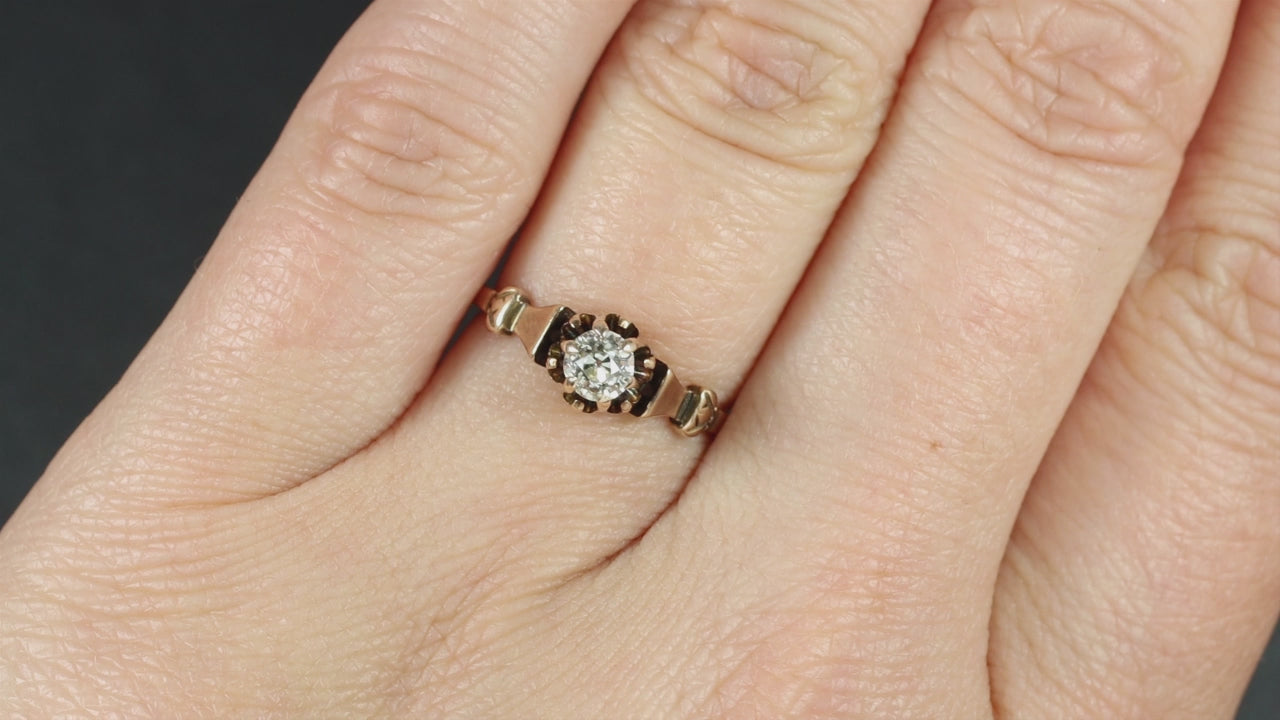 OLD EUROPEAN CUT DIAMOND SOLITAIRE RING ANTIQUE BUTTERCUP YELLOW GOLD VICTORIAN