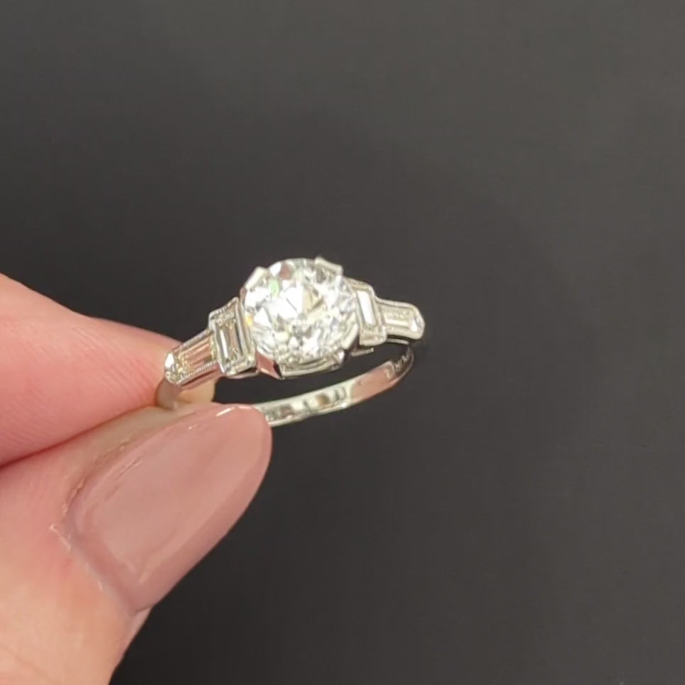 1.5 CARAT VINTAGE DIAMOND ENGAGEMENT RING OLD EUROPEAN CUT PLATINUM ART DECO