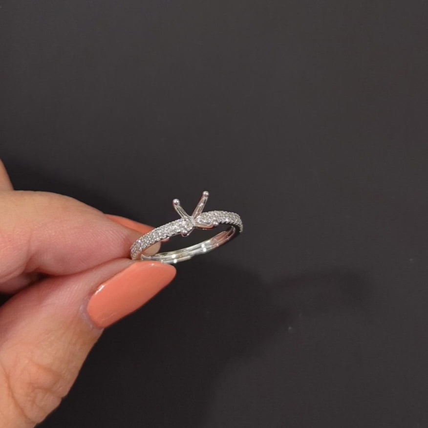 DIAMOND ENGAGEMENT RING SETTING 14k WHITE GOLD 6.5m ROUND PRONG DOUBLE ROW MOUNT