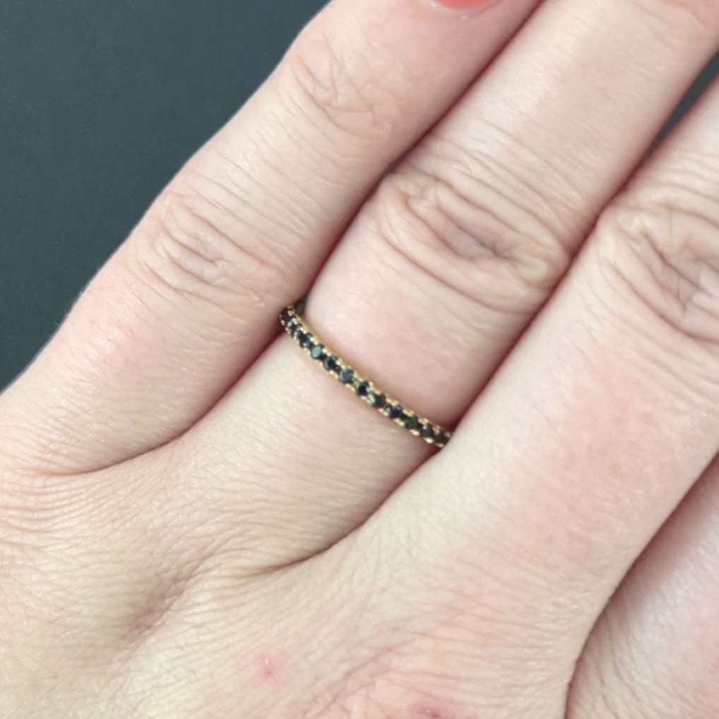 BLACK SPINEL 14k YELLOW GOLD BAND HALF ETERNITY RING NATURAL GEMSTONE STACKING