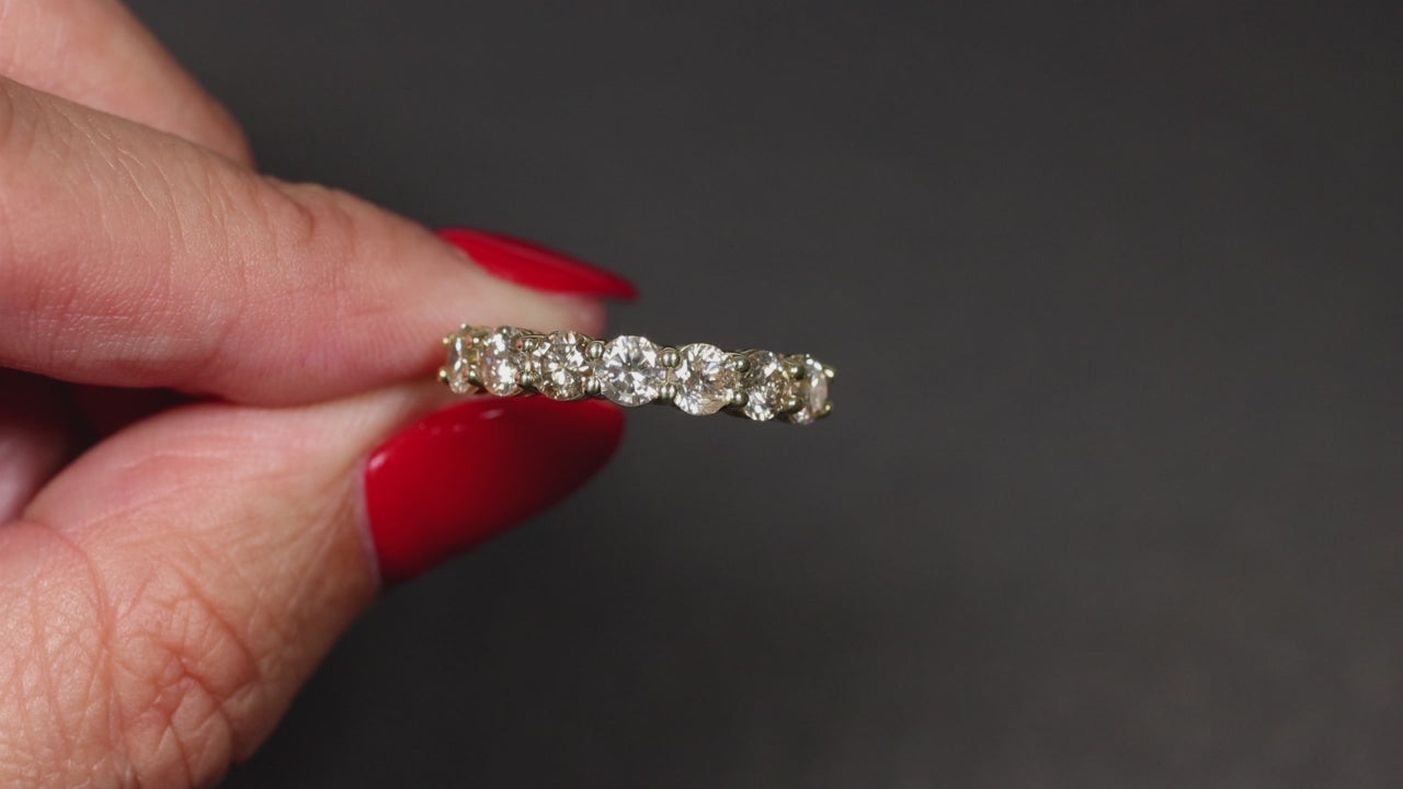 1.56ct NATURAL DIAMOND WEDDING BAND STACKING RING 14k YELLOW GOLD 7 STONE