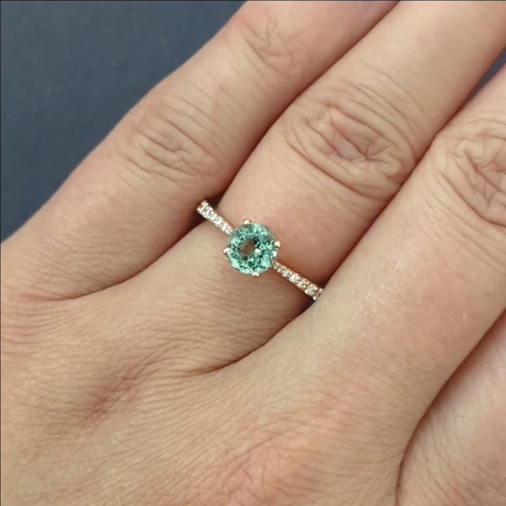 MINT GREEN TOURMALINE DIAMOND COCKTAIL RING 14k ROSE GOLD NATURAL GRADUATED