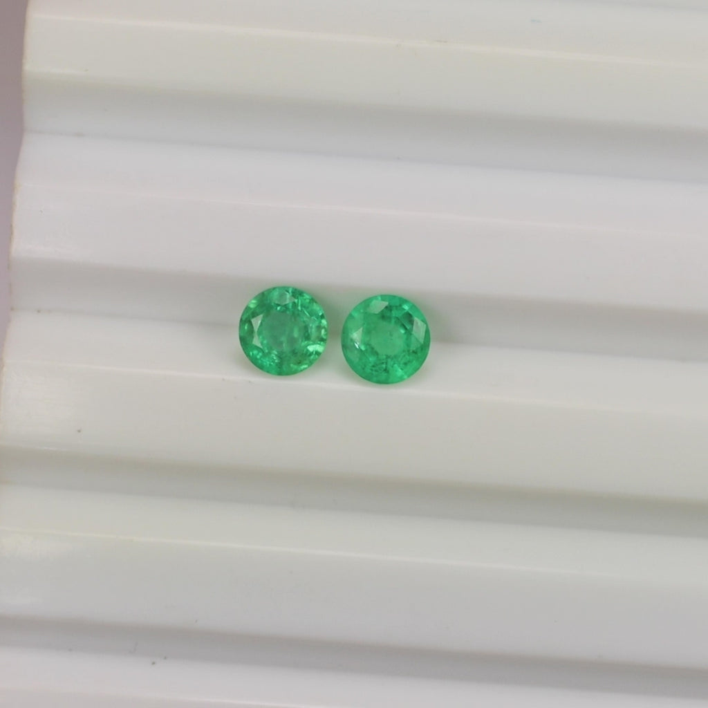 1.59ct EMERALD PAIR STUD EARRINGS 6mm ROUND CUT LOOSE NATURAL GEMSTONE 1.5ct