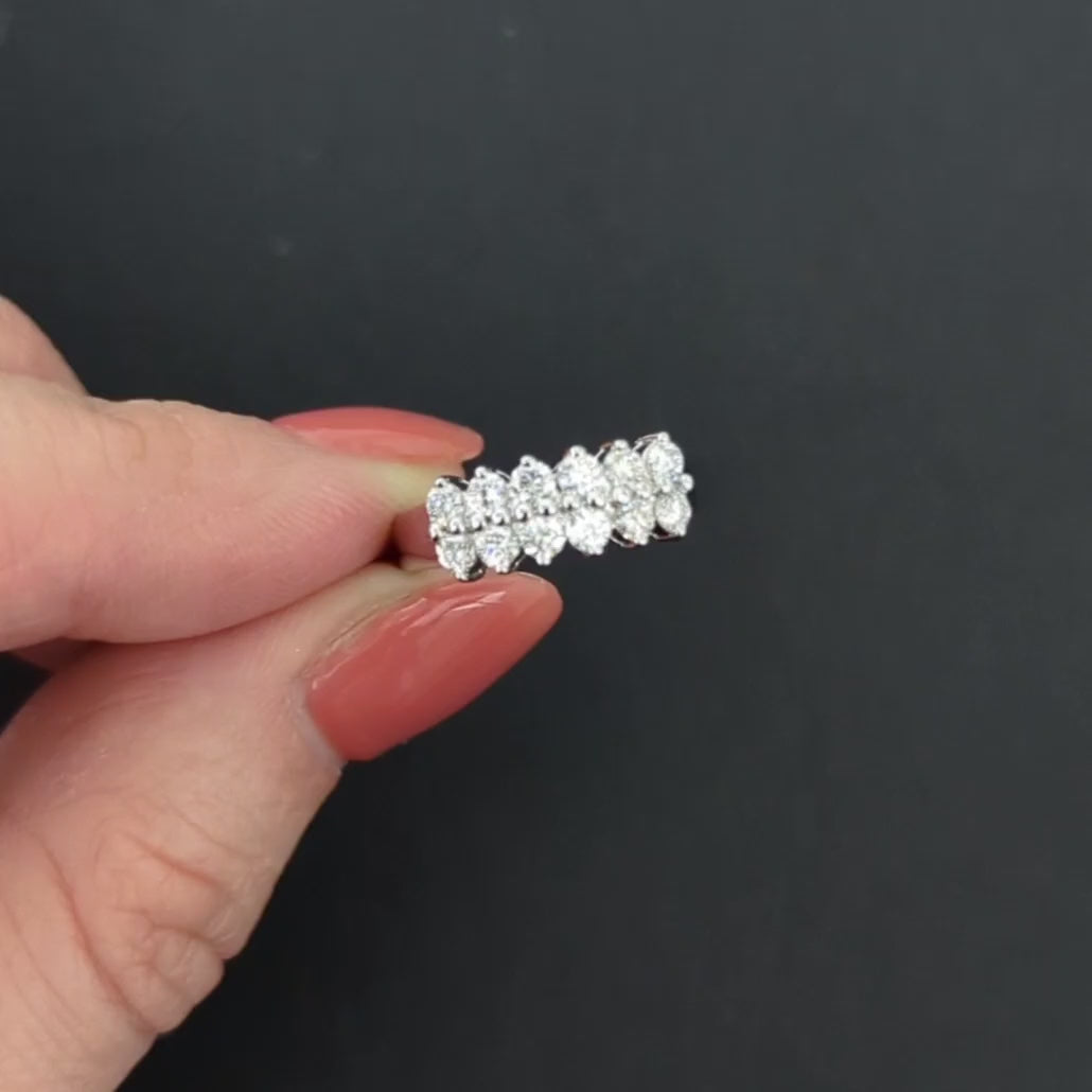 DIAMOND 2 ROW WEDDING BAND STACKING RING PLATINUM EXCELLENT CUT 0.65ct CLASSIC