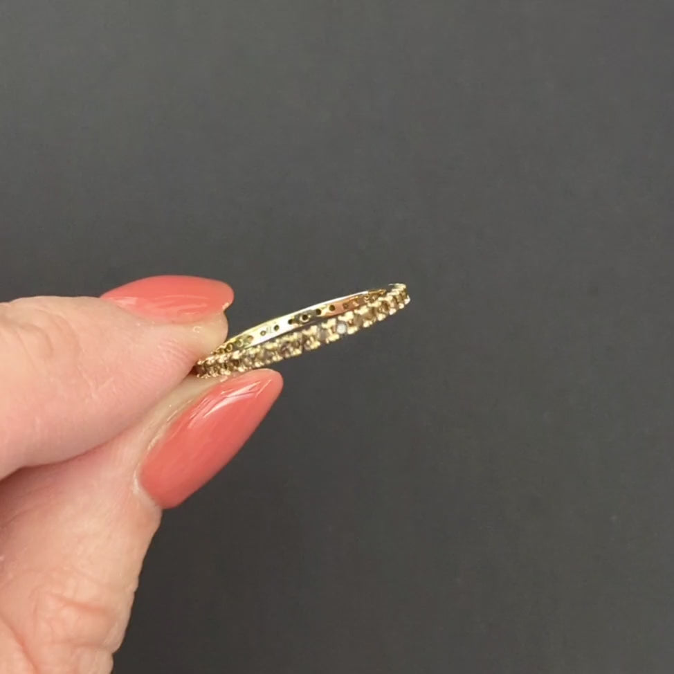 SMOKY QUARTZ 14K YELLOW GOLD ETERNITY RING STACKING WEDDING BAND - Size 8