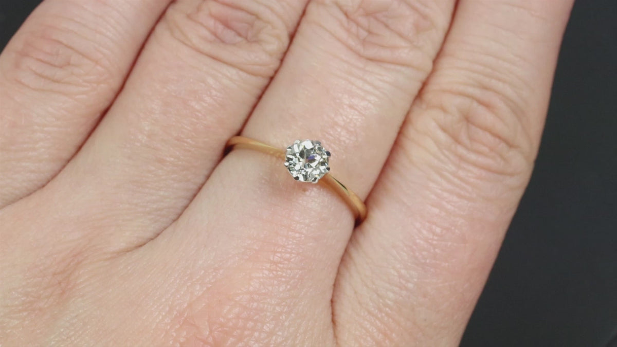 0.65ct OLD EUROPEAN CUT DIAMOND RING ENGAGEMENT ANTIQUE SOLITAIRE 18k HANDMADE