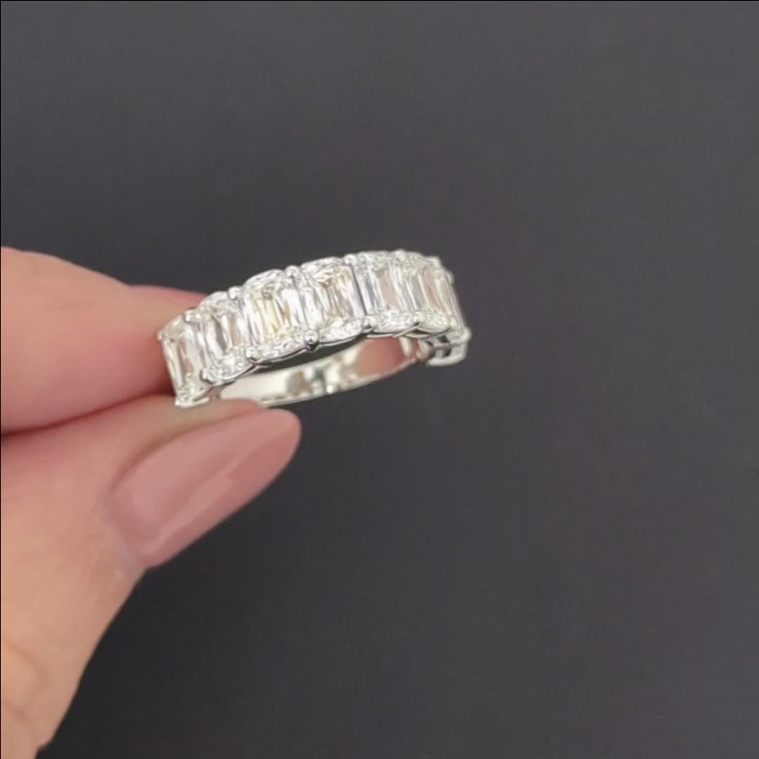 4.30ct CRISS CUT LAB CREATED DIAMOND RING 8 STONE BAND PLATINUM ASHOKA