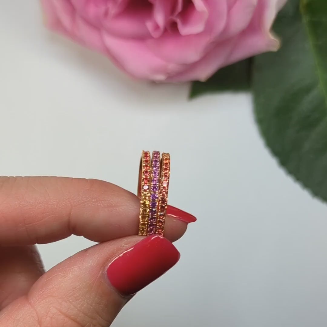 3 RING GIFT SET 14k ROSE GOLD ETERNITY BAND ORANGE SAPPHIRE RHODOLITE GARNET