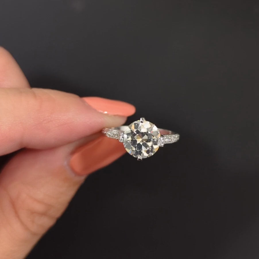 2 CARAT VINTAGE DIAMOND ENGAGEMENT RING PLATINUM ART DECO CERTIFIED OLD CUT 2ct