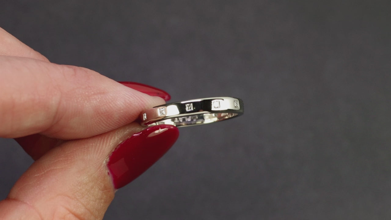 DIAMOND PLATINUM ETERNITY RING WEDDING BAND F VS PRINCESS CUT FLUSH SET NATURAL