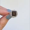 SMOKY QUARTZ STERLING SILVER RING VINTAGE STYLE FILIGREE ART DECO EMERALD CUT