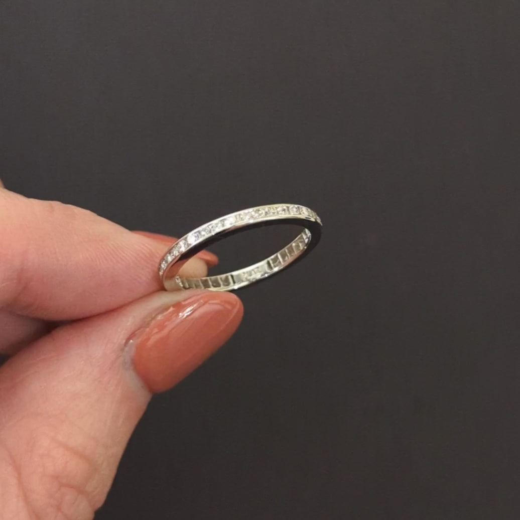 VINTAGE DIAMOND ETERNITY RING PLATINUM WEDDING BAND CHANNEL STACKING DAINTY