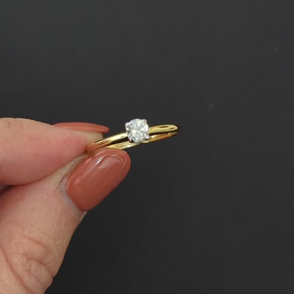 DIAMOND SOLITAIRE ENGAGEMENT RING 1/3ct G VS ROUND CUT 14k TWO TONE YELLOW GOLD