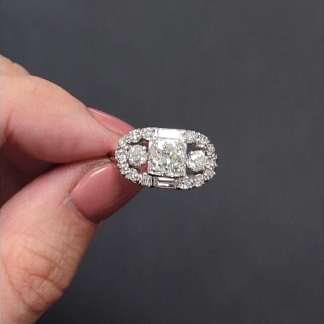 2ct ART DECO DIAMOND COCKTAIL RING GIA CERTIFIED OLD EUROPEAN CUT 18k VINTAGE