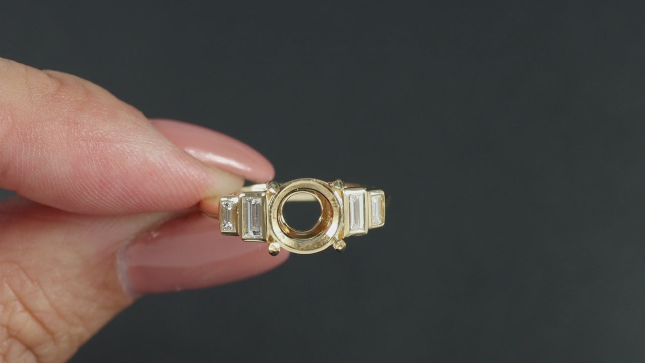 DIAMOND ENGAGEMENT RING SETTING 14k GOLD 7.8mm BAGUETTE ROUND PRONG SEMI MOUNT