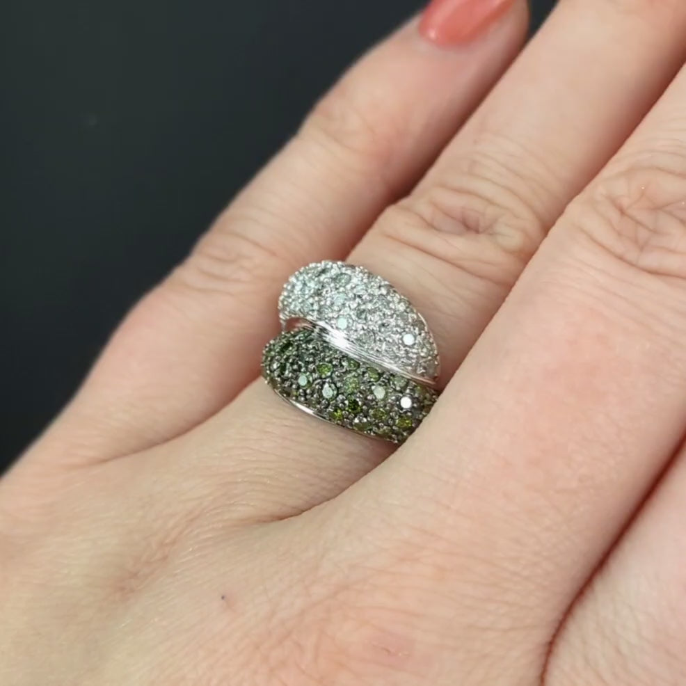 3 CARAT DIAMOND PAVE COCKTAIL RING WHITE FANCY GREEN DOME BYPASS 14k WHITE GOLD