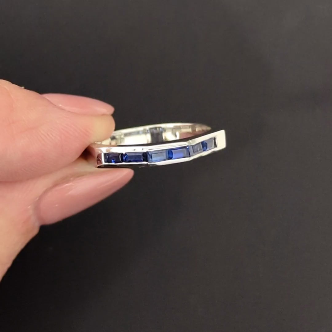 NATURAL SAPPHIRE PLATINUM WEDDING BAND OCTAGON 5 gram CHANNEL BAGUETTE BLUE
