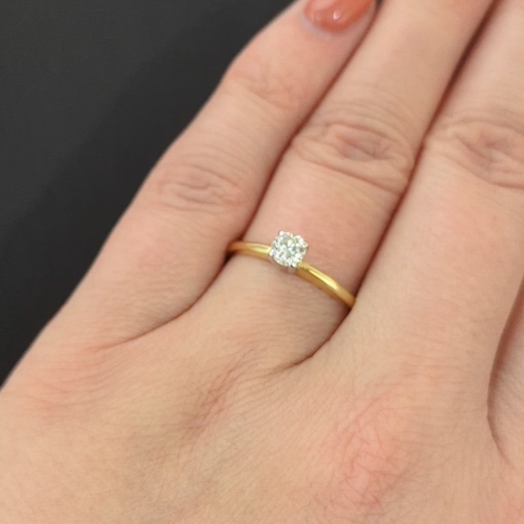 DIAMOND SOLITAIRE ENGAGEMENT RING 1/3ct G VS ROUND CUT 14k TWO TONE YELLOW GOLD