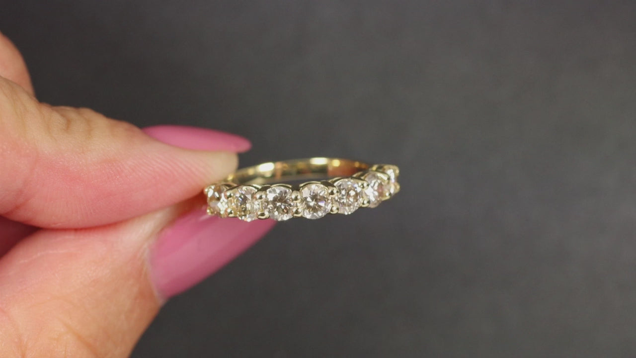1.23ct NATURAL DIAMOND WEDDING BAND STACKING RING 14k YELLOW GOLD 7 STONE