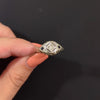 ART DECO DIAMOND SAPPHIRE RING 18k WHITE GOLD VINTAGE FLORAL DOME COCKTAIL 1920s
