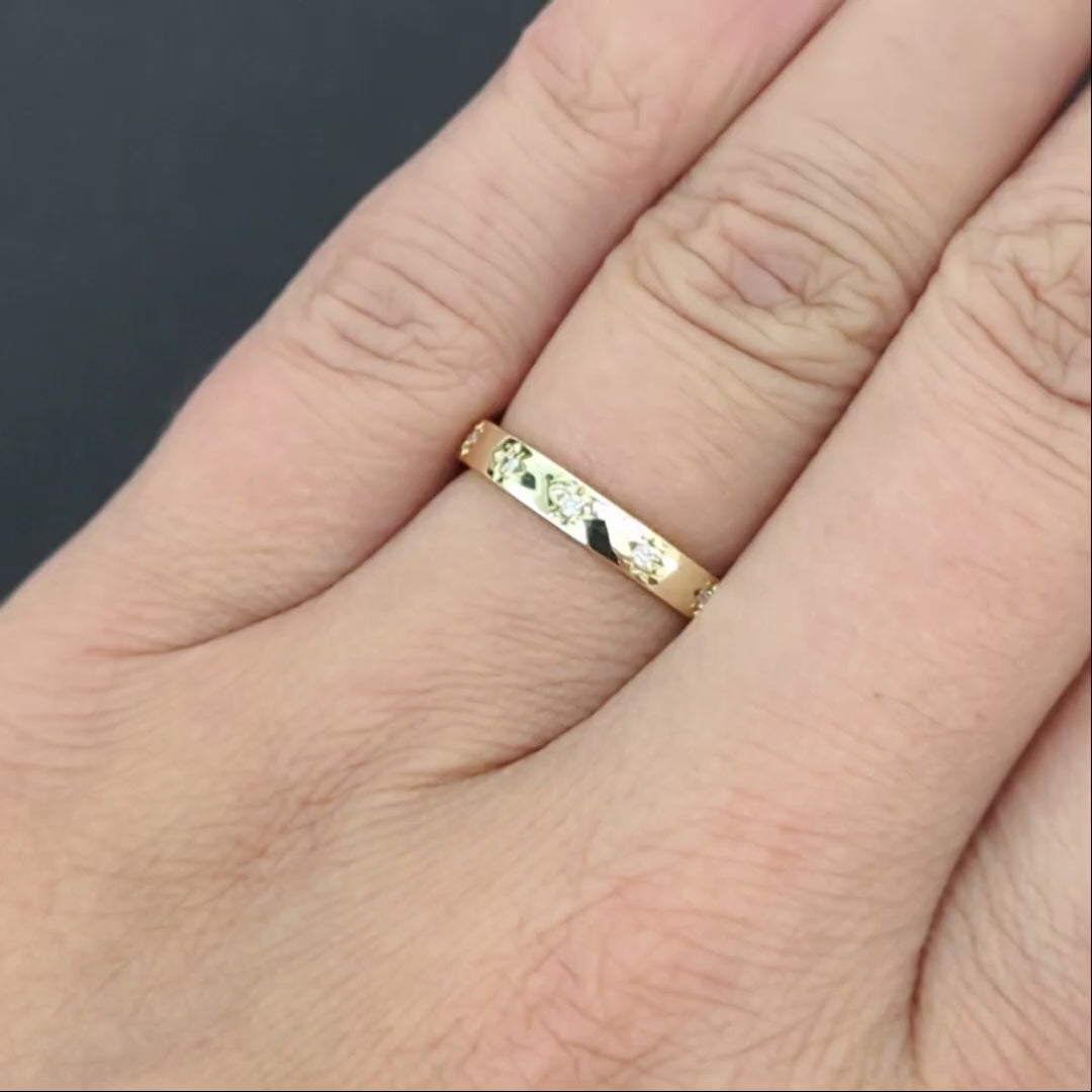 VINTAGE STYLE DIAMOND WEDDING BAND STACKING RING STARBURST PLATINUM 3mm