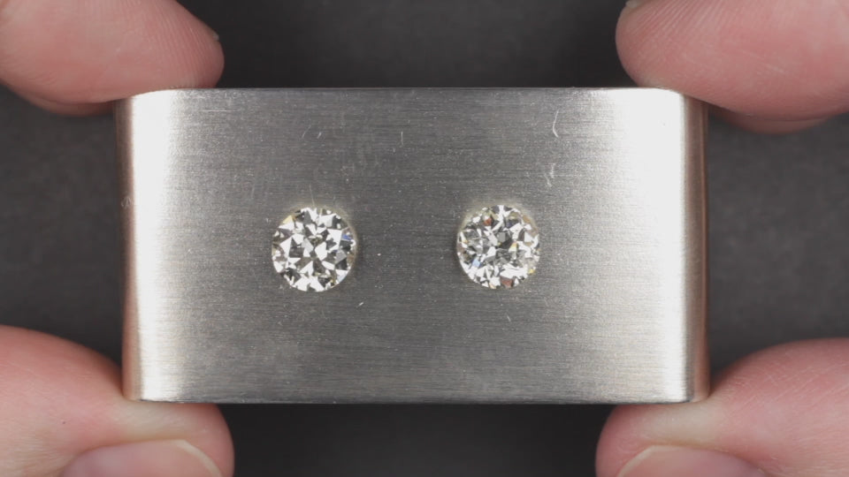 2.26ct OLD EUROPEAN CUT DIAMOND STUD EARRINGS J SI1-SI2 VINTAGE PAIR NATURAL
