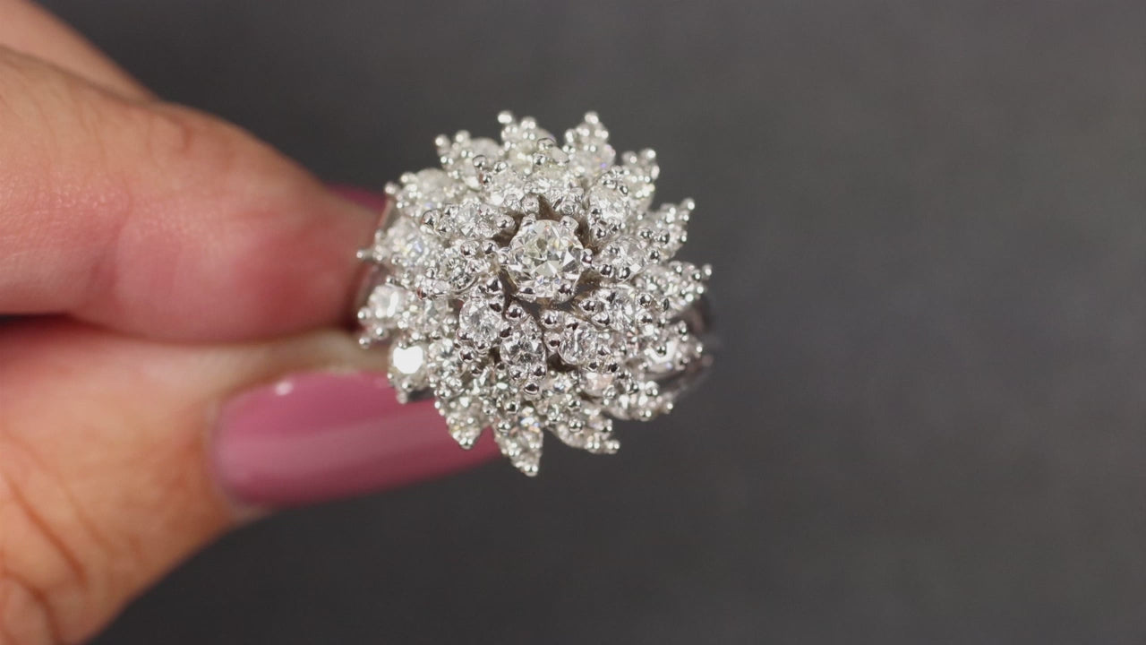 2.25ct VINTAGE DIAMOND BALLERINA RING 14k WHITE GOLD 9.5gm STATEMENT COCKTAIL