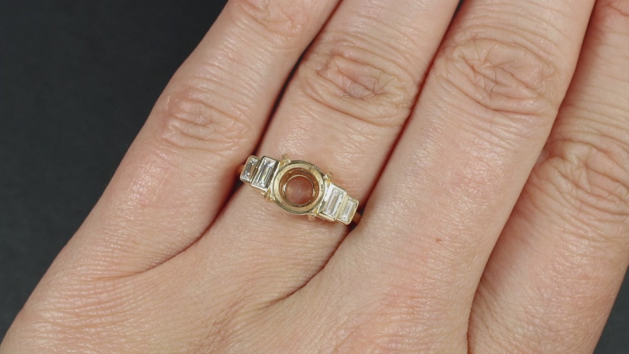 DIAMOND ENGAGEMENT RING SETTING 14k GOLD 7.8mm BAGUETTE ROUND PRONG SEMI MOUNT