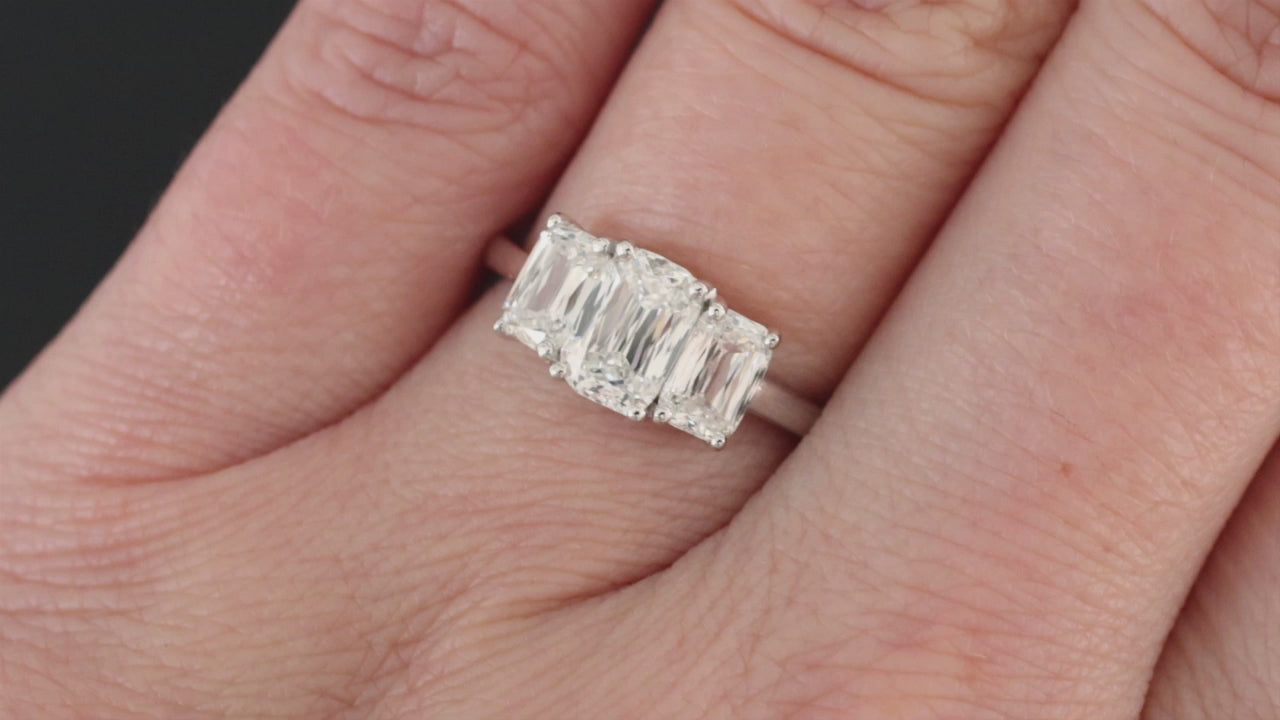 2.11ct CRISS CUT LAB CREATED DIAMOND ENGAGEMENT RING 3 STONE ASHOKA 14k GOLD