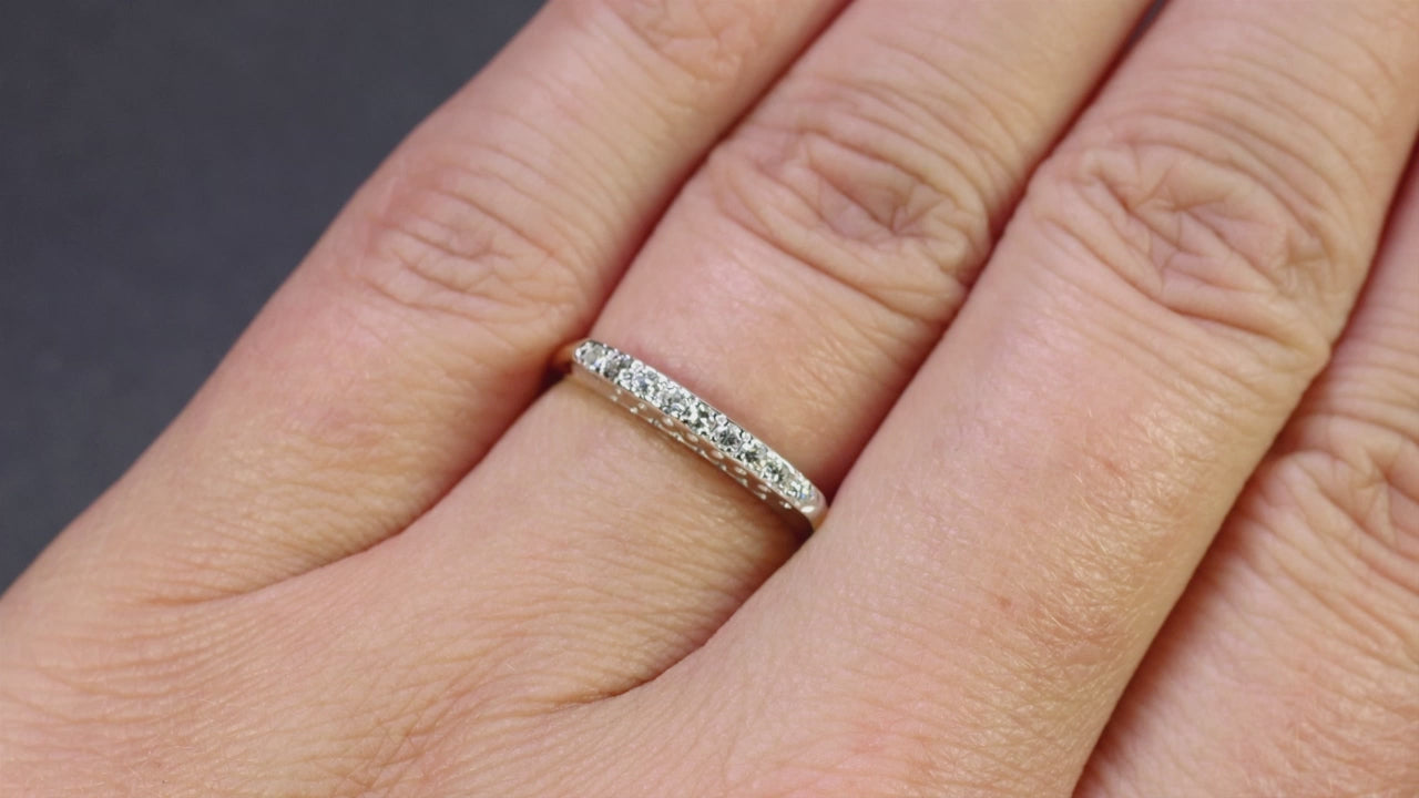 VINTAGE DIAMOND WEDDING BAND 14k YELLOW WHITE GOLD DAINTY ESTATE NATURAL