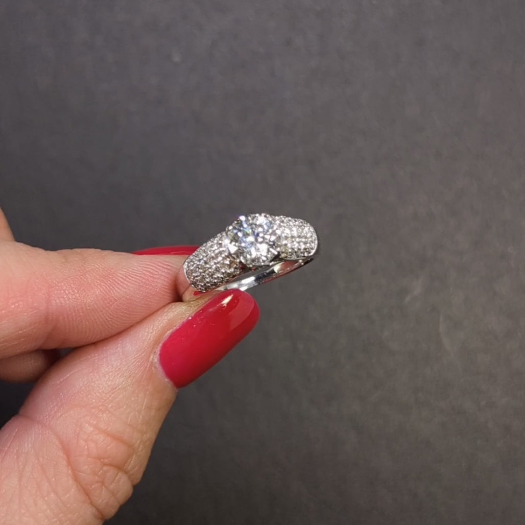 1.88cw EXCELLENT CUT NATURAL DIAMOND ENGAGEMENT RING ROUND PAVE WIDE WHITE GOLD