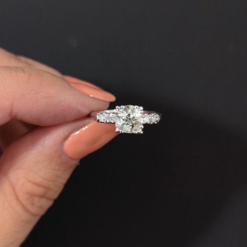 OLD EUROPEAN CUT DIAMOND ENGAGEMENT RING 1.08ct H SI VINTAGE 1 CARAT WHITE GOLD